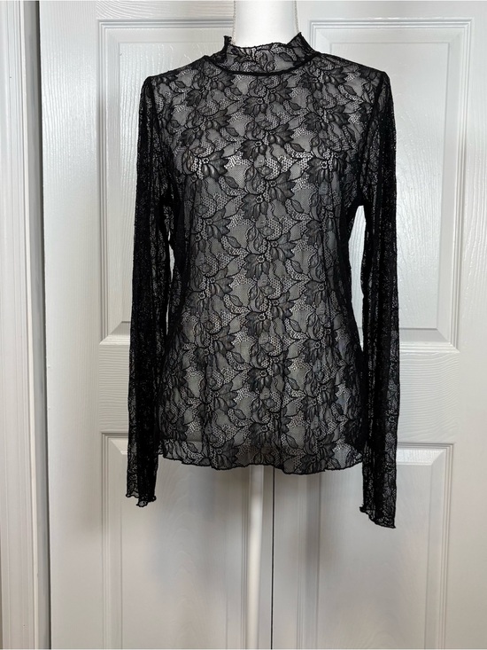 Anthropologie Other - Anthropologie Black Sheer Lace Goth Fairy Grunge Mock Neck Top Large